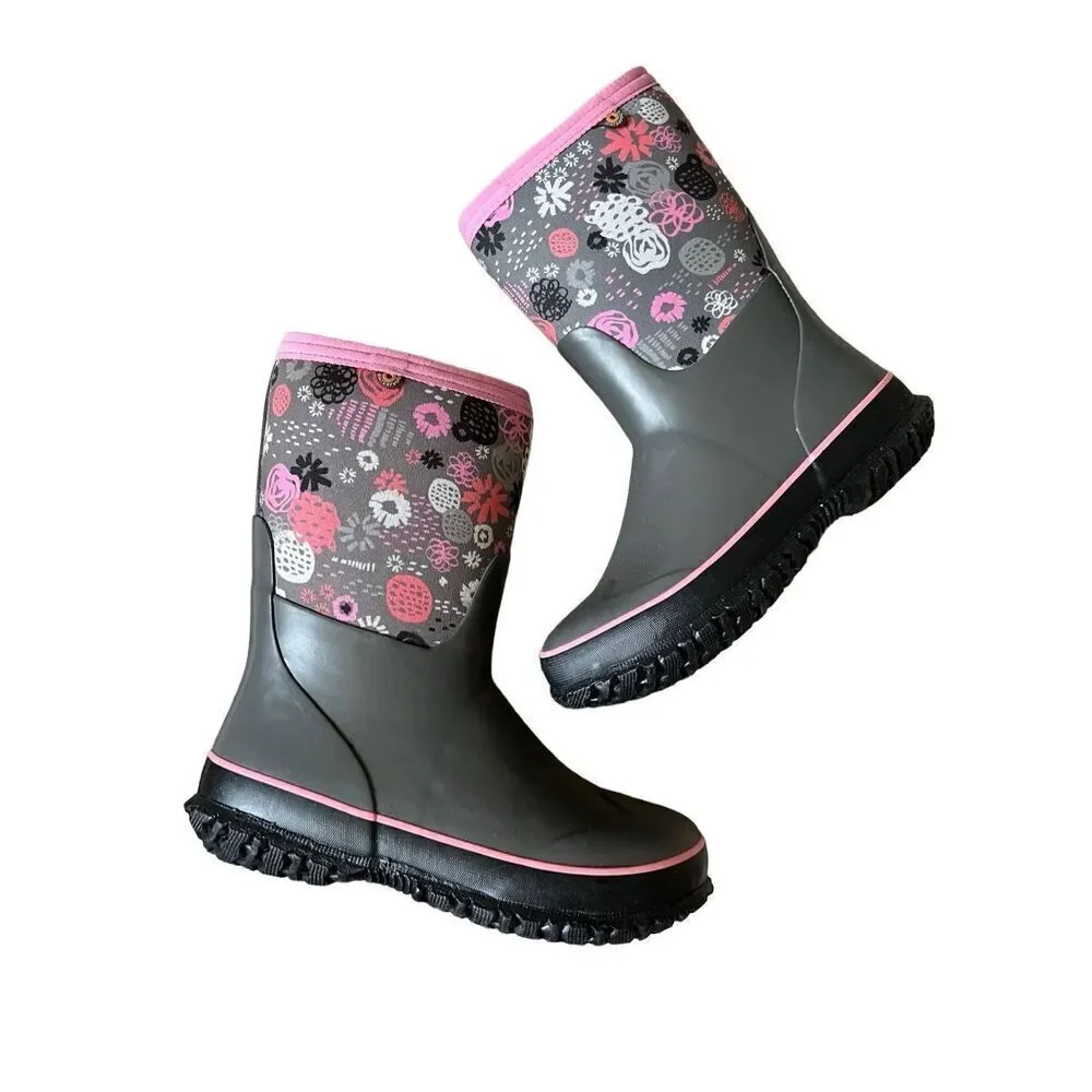 Bogs Stomper Garden Winter Boots Toddlers‎ Size 3 Youth Gray Rubber Rain Snow